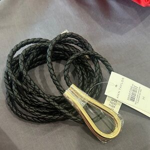 Ann Taylor Black Braided Belt with Gold Teardrop Buckle